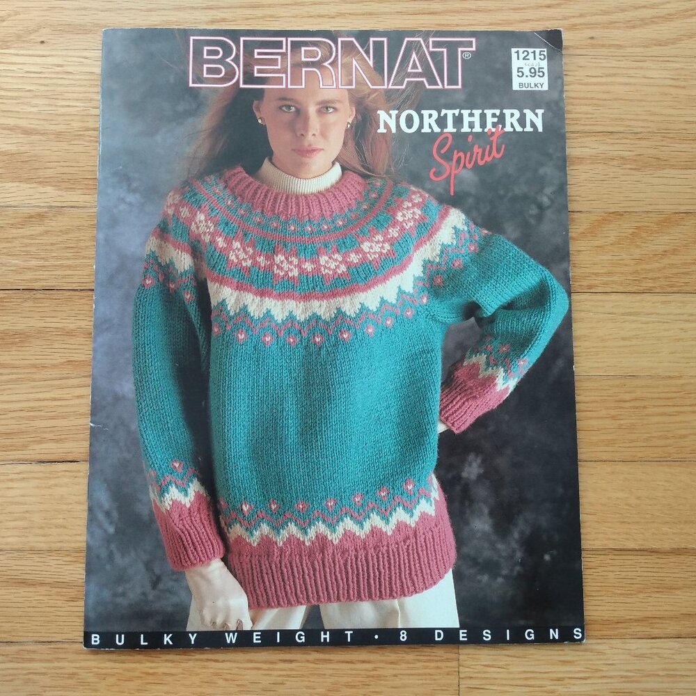 Vintage Chunky Sweater Knitting Pattern Book Bulky Weight Designs Bernat 1215